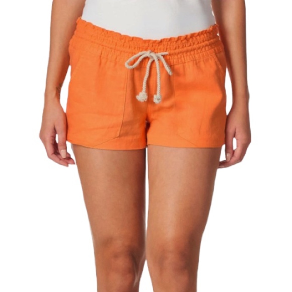 ROXY Orange Linen Blend Oceanside Beach Shorts Large ARJNS03007 NLE0 - Picture 1 of 14